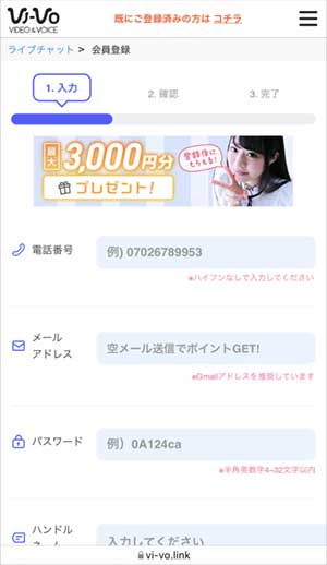 VIVO(ビーボ)登録手順2